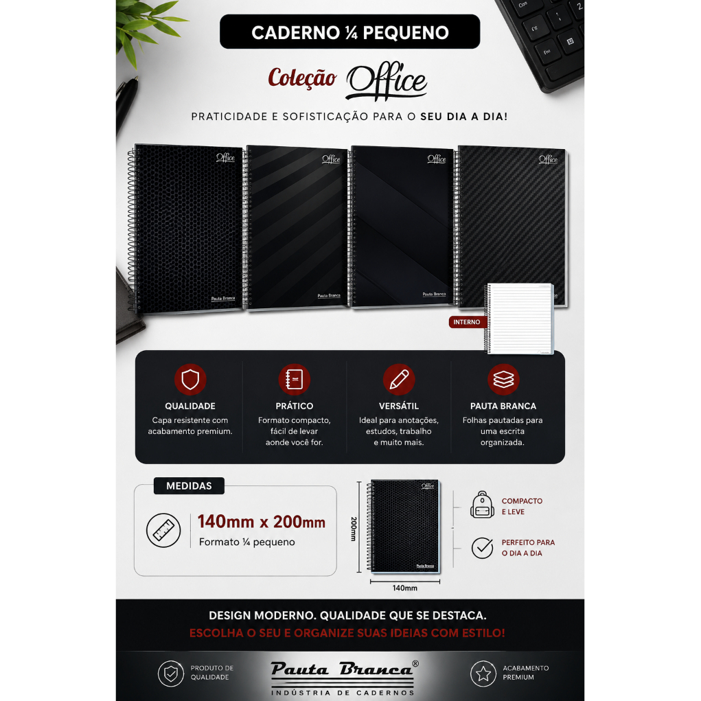 Caderno Office PEQUENO 80 e 200 folhas Pautado Capa Dura 1/4 (Pacote 1 ou 2 Unidades)