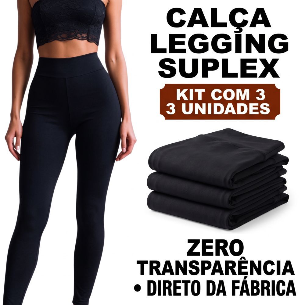 Kit 3 Calça Legging Feminina Suplex Cintura Alta Anti Transparência Grossa Fitness Academia caminhada e crossfit