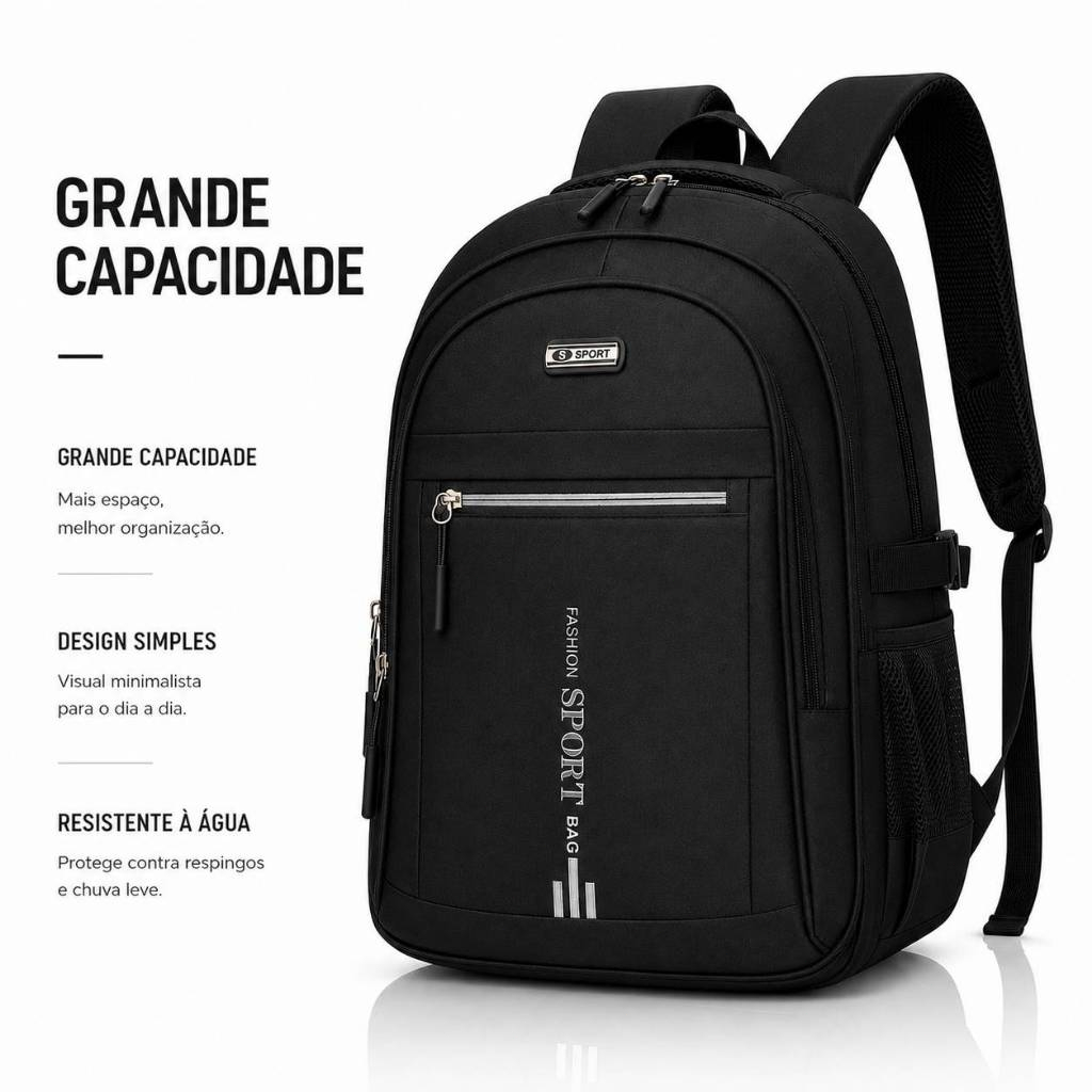 Mochila Masculina Reforçada Grande Capacidade para Notebook Resistente à Água Escola Faculdade Trabalho Viagem