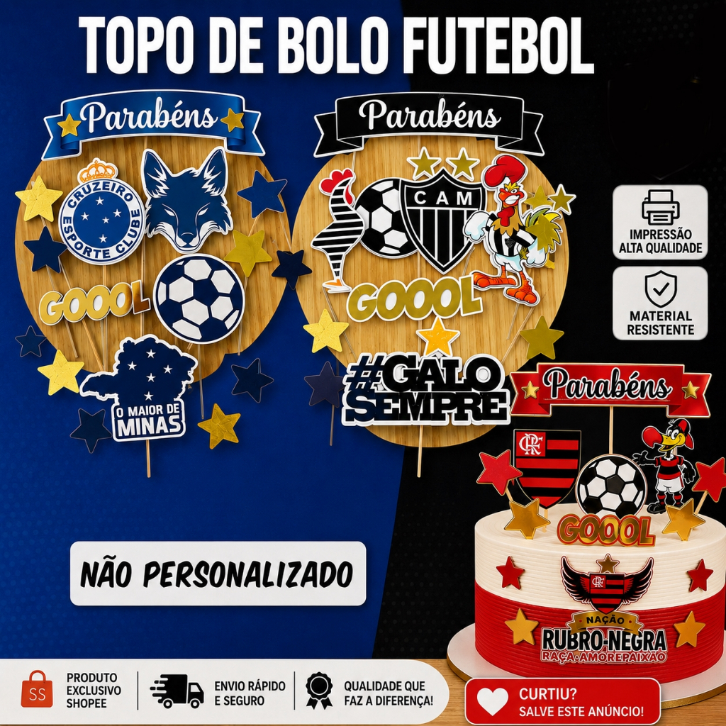 Topo / Topper de Bolo - Tema Times de futebol - Varios times