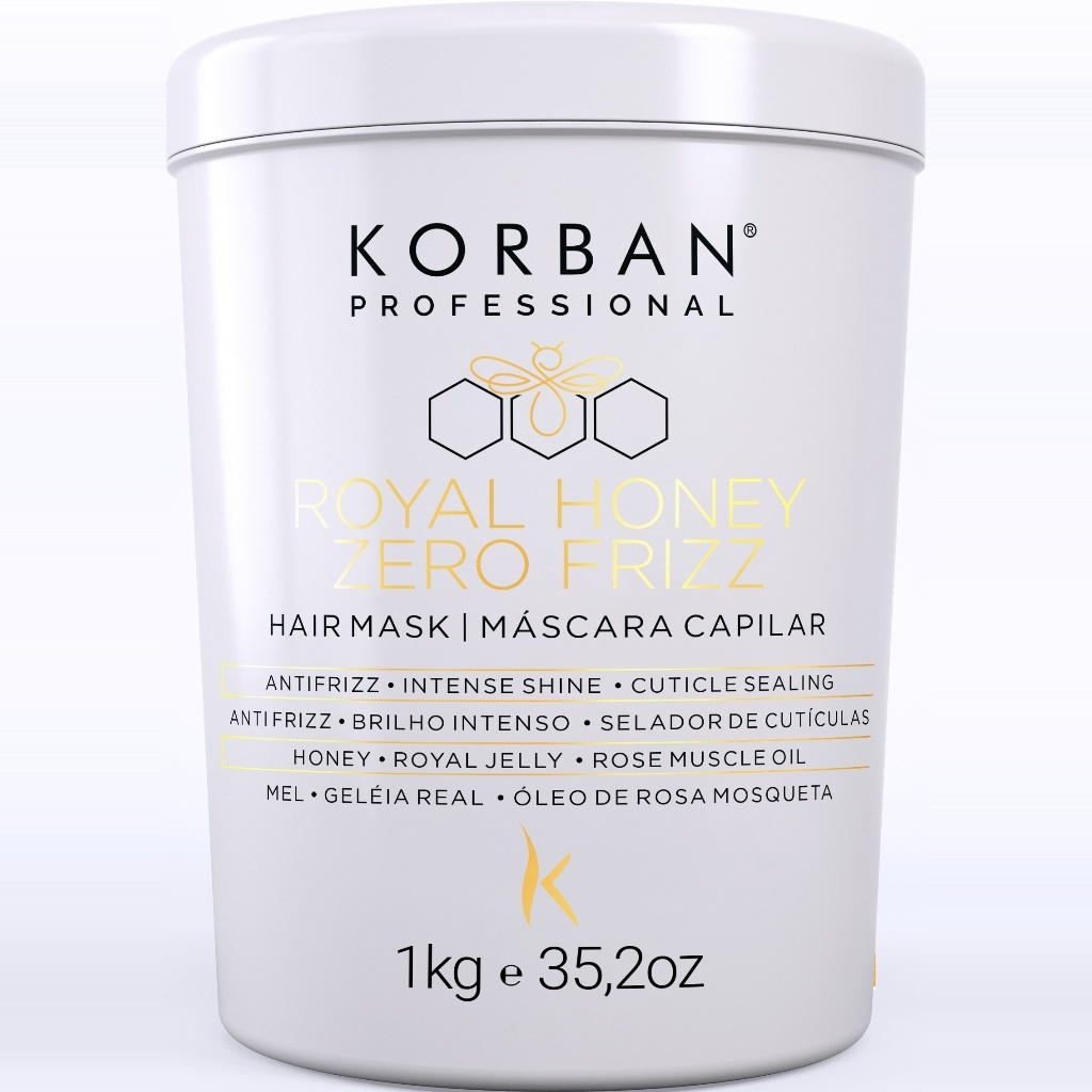 Korban Professional Royal Honey Zero Frizz Máscara Capilar Antifrizz Brilho Intenso Selador de Cutículas 1kg