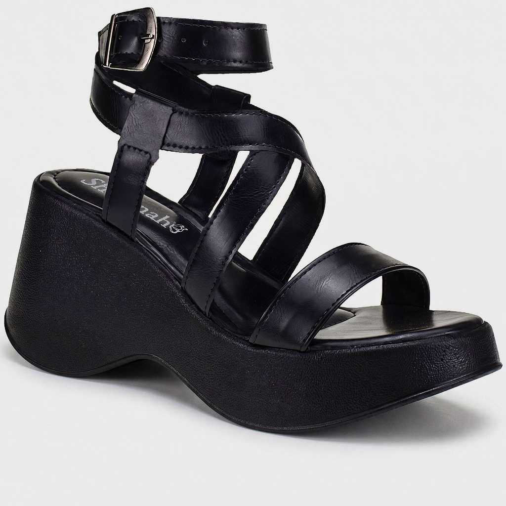 Sandália Feminina Shekinah Plataforma Flat Salto Anabela Tiras Cruzadas Leve Confortável