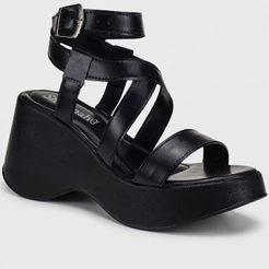 Sandália Feminina Shekinah Plataforma Flat Salto Anabela Tiras Cruzadas Leve Confortável