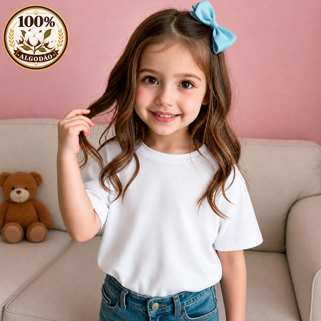 Camiseta Blusa Infantil Menina 100% Algodão Básica Lisa Minimalista Camisa Premium Fashion Primavera Verão