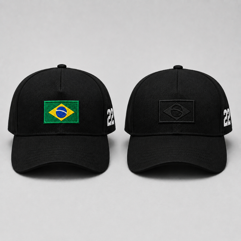 Boné Brasil Preto Bandeira 22 BORDADO ALTO PADRÃO Unissex Estilo Patriota