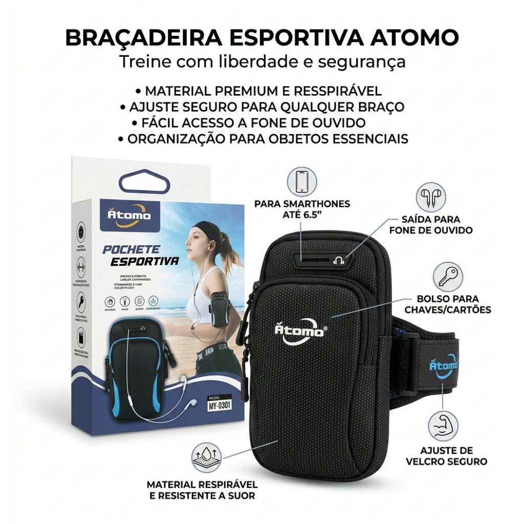 ​Braçadeira Suporte Celular Corrida Academia Treino Pochete De Braço Impermeável Com Saída Fone