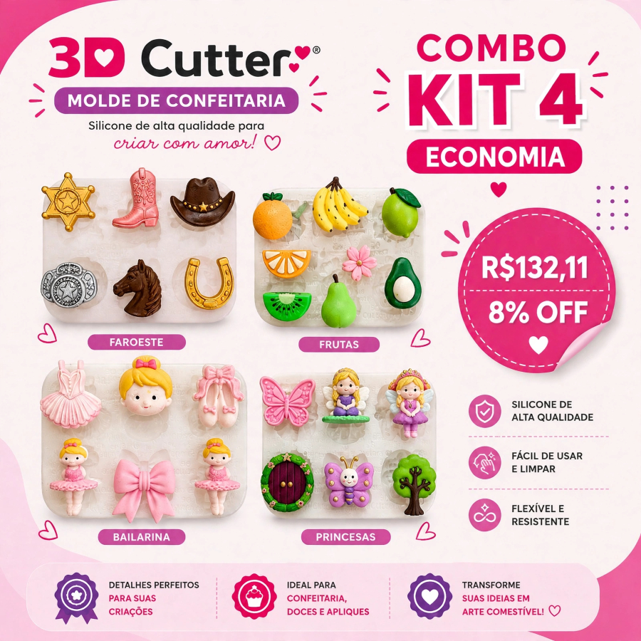 Combo Moldes Silicone para Confeitaria - Kit 4 unidades - 8% OFF ( Escolha os modelos no chat)