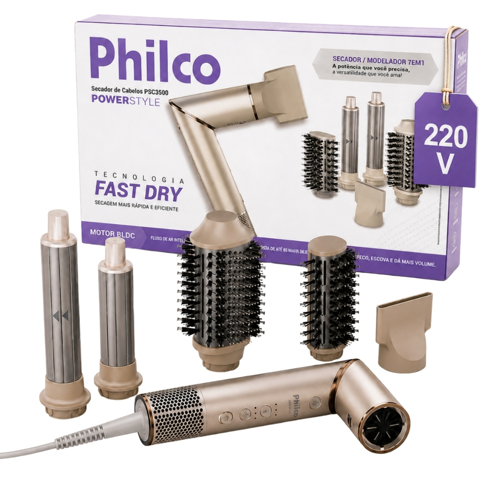 Secador de Cabelos Philco 4 em 1 Dobrável Motor BLDC PSC3500 220V - (Shopee)