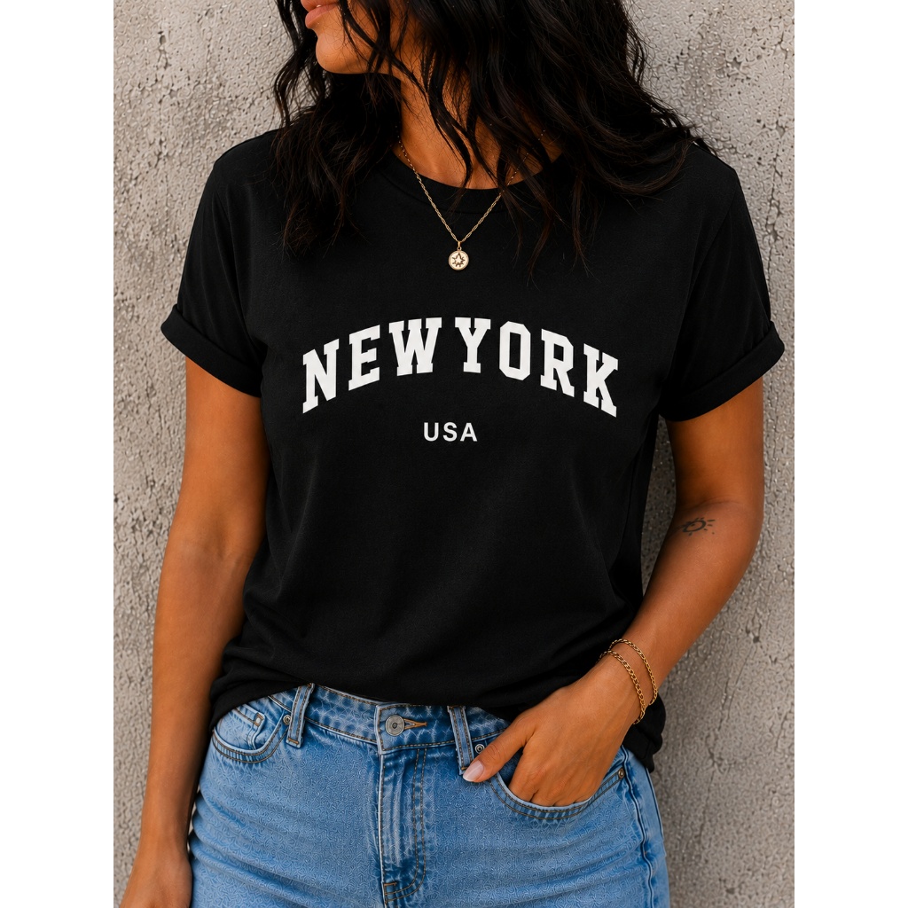 Camiseta Feminina Estampada Tendência T-Shirt Casual Confortável Algodão Moda Feminina Manga Curta Ideal Dia a Dia