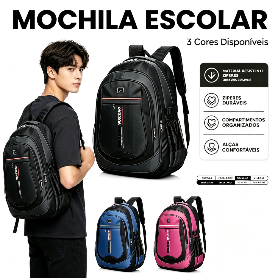 Mochila para Notebook Impermeável Reforçada com Grande Espaço para Trabalho Faculdade e Viagem