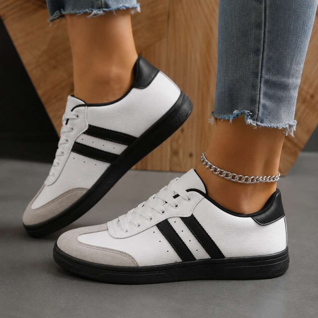 Tenis Feminino Casual Sola Reta Elegante Confortavel Retro Vintage