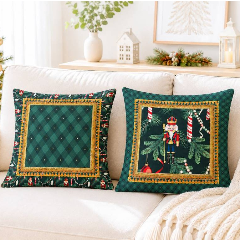 Kit Natal 2 Capas de Almofada Natalinas Decorativas com Zíper – Estampas Exclusivas Natal 2026