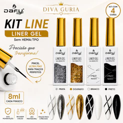 Kit com 4 Esmaltes em Gel Line Dafu 8ml – UV/LED – Francesinha - Traços Finos -Alta Cobertura