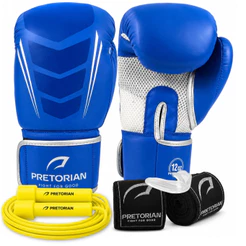 Kit Luva de Boxe e Muay Thai / kickboxing Core Pretorian Luva Profissional + 2 Bandagens 3.5m + Bucal + Corda Pular