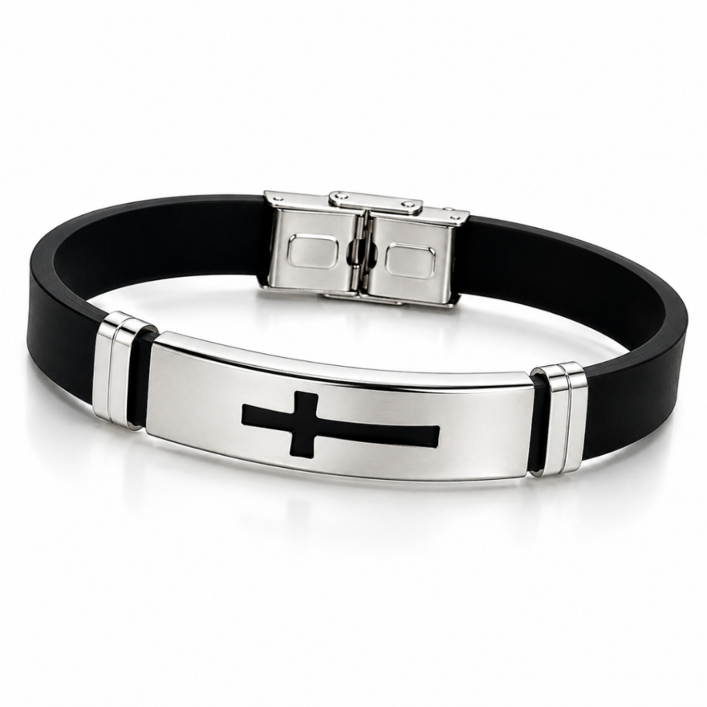 Pulseira de Silicone e Aço Inoxidável Religiosa - Unissex, com Fecho e Ajustável