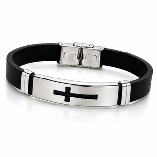 Pulseira de Silicone e Aço Inoxidável Religiosa - Unissex, com Fecho e Ajustável