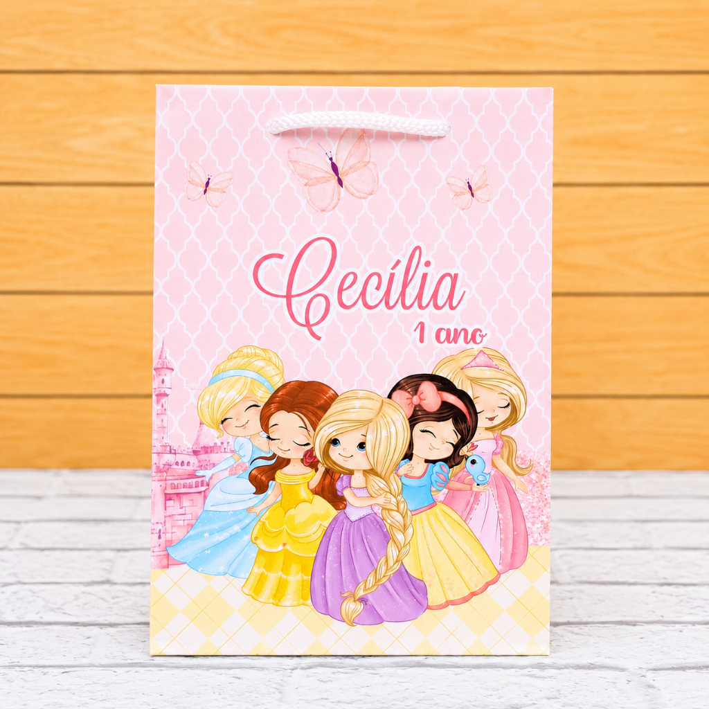 Sacolinha Personalizada 10x15cm PRINCESAS CUTE - Caixinhas Lembrancinhas para Aniversário Personalizados
