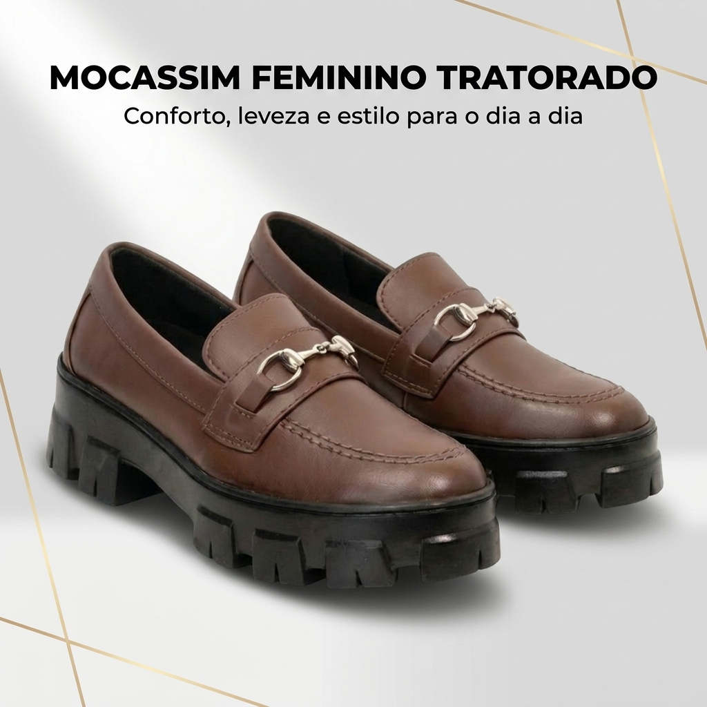 Mocassim Feminino Tratorado Confortável Leve Antiderrapante EVA Corrente Metal Casual Trabalho Dia a Dia