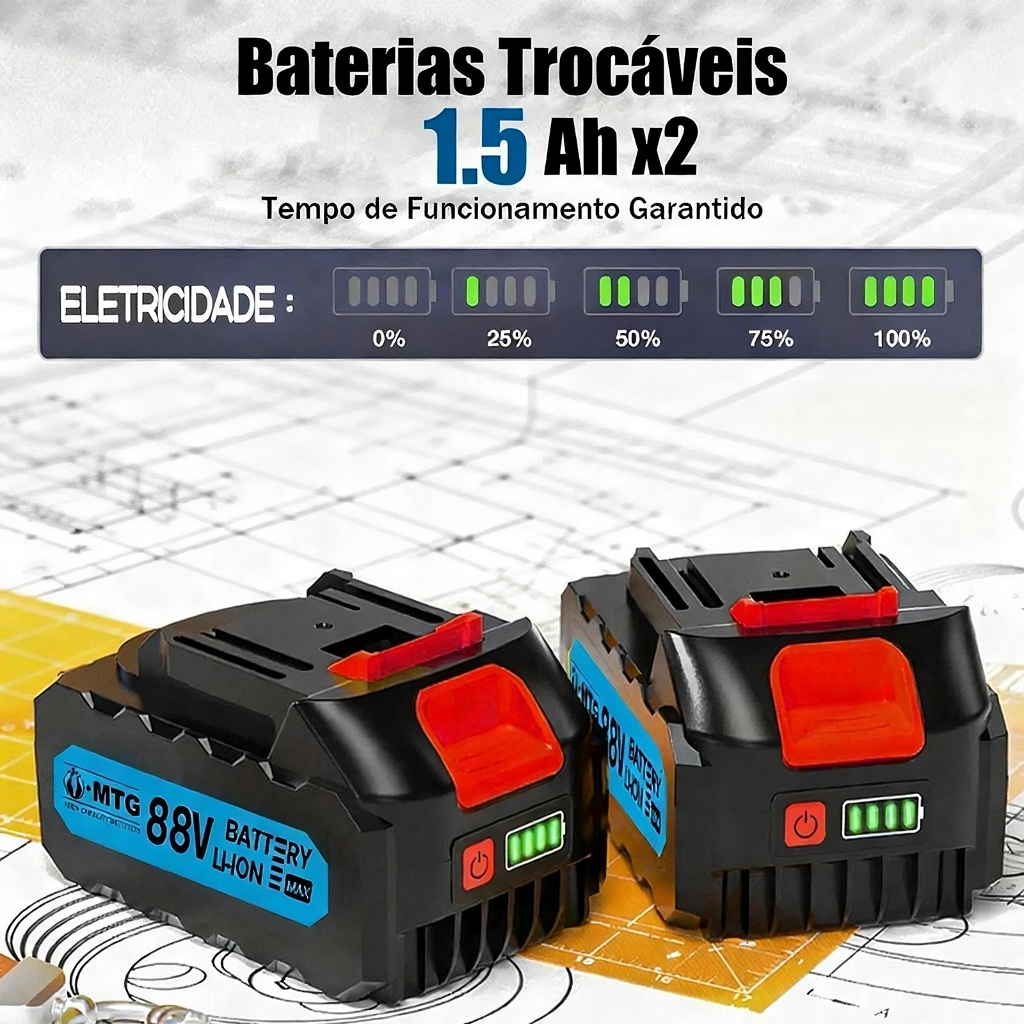 Kit 2 em 1 Chave de Impacto + Esmerilhadeira Angular Sem Fio Brushless 200Nm 12000RPM 2 Baterias com Acessórios — imagem 2 de 2