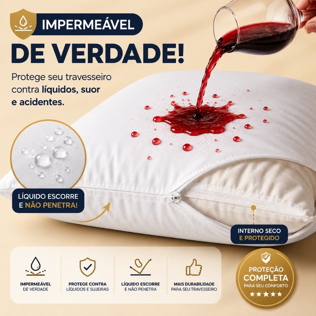 kit 2 Capa Protetora Impermeável para Travesseiro 50x70 com Zíper Antialérgica Antiácaro Lavável Fabricante
