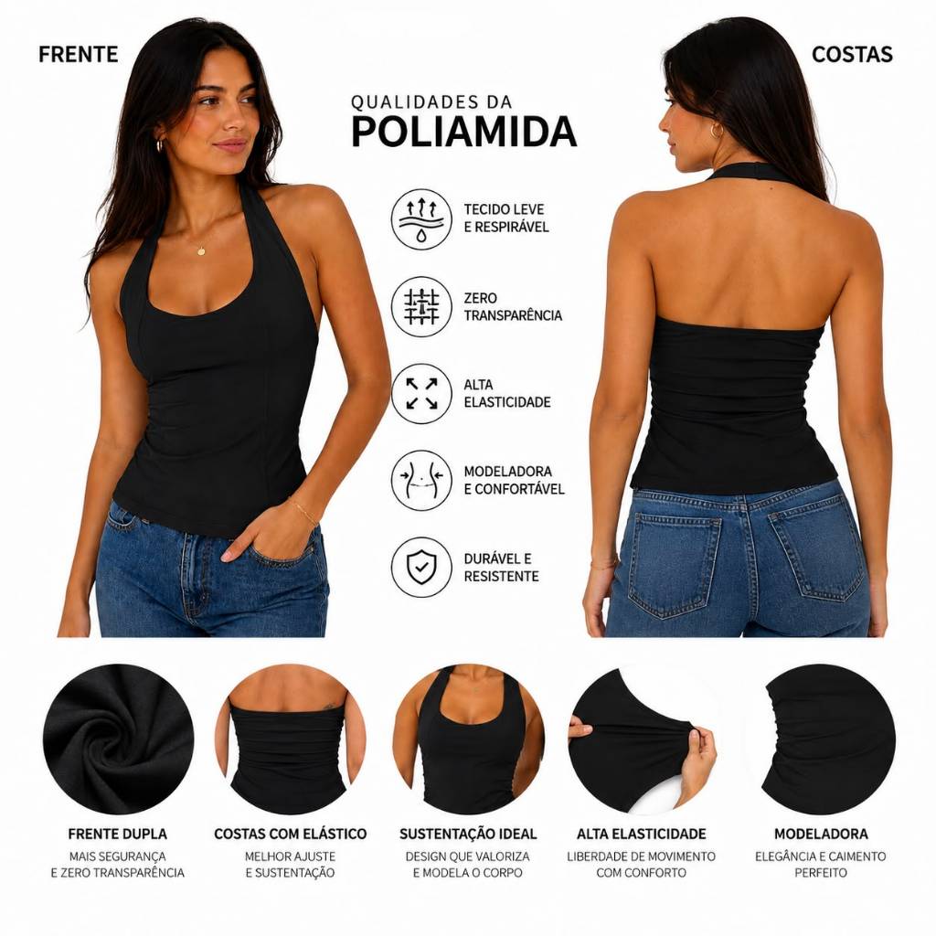 regata Fitness Feminino Frente Única Sustentação Costa Nua Blusa Poliamida Básica Camiseta Academia