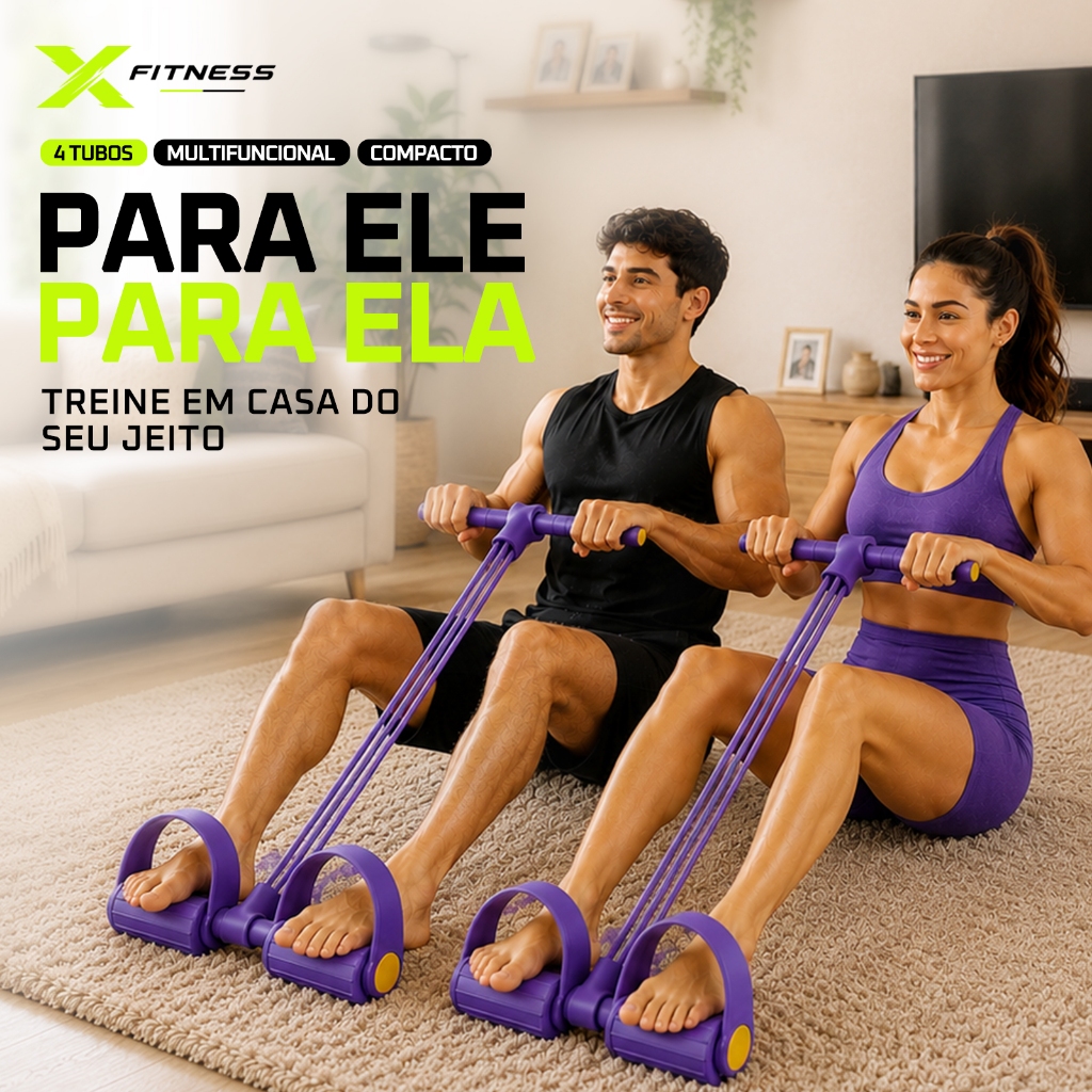Aparelho Abdominal Multifuncional com Elásticos de Resistência e Ventosa Dupla para Treino em Casa, Braços, Pernas e Abd