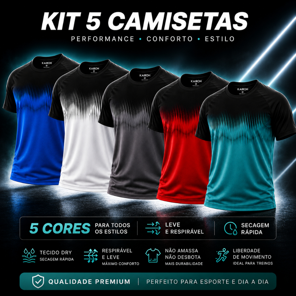 KIT 5 Camiseta DRYFIT Sublimada Masculina Esportiva Leve Respiravel Para Academia Corrida Musculacao