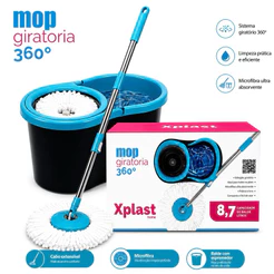 Mop Giratório 8,7 Litros Fit Cesto Plástico Esfregão Microfibra Cabo Inox 360° Limpeza Eficiente