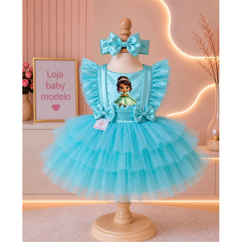 Romper Tiana baby Princesa e o Sapo Body Conjunto Blusa Camiseta Fantasia Vestido Salopete Infantil Bebê Menina