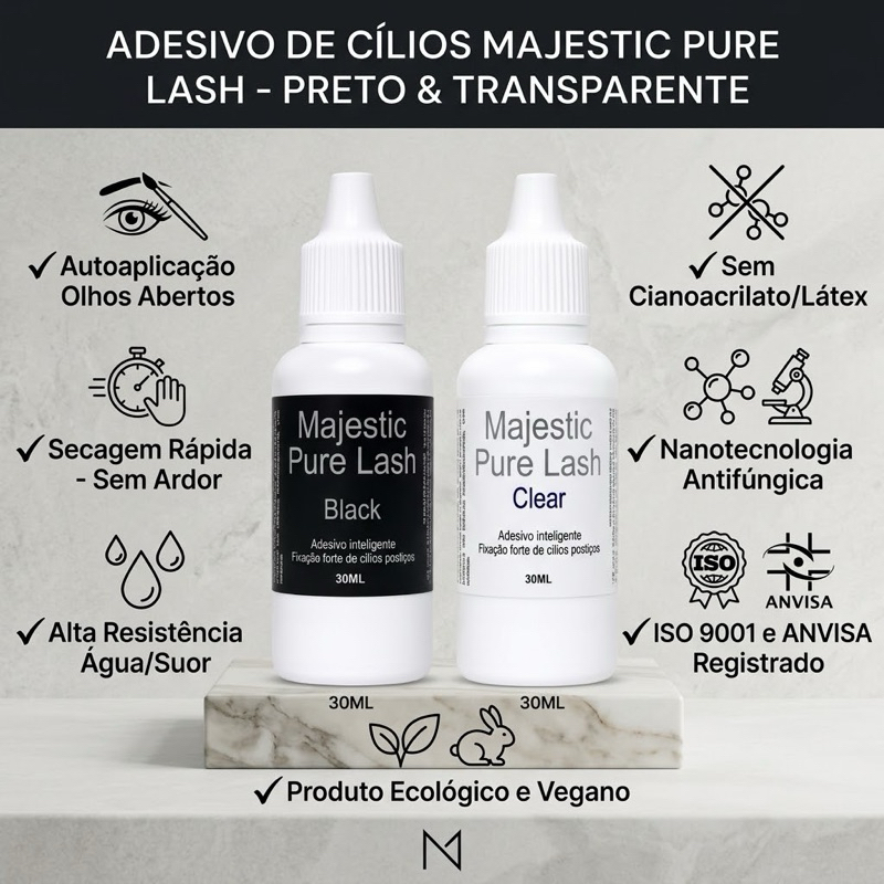 Majestic Pure Lash 30ml-Cola fria para Cílios em Tufos à prova d´Água Zero Ardência sem cionocrilato vegana