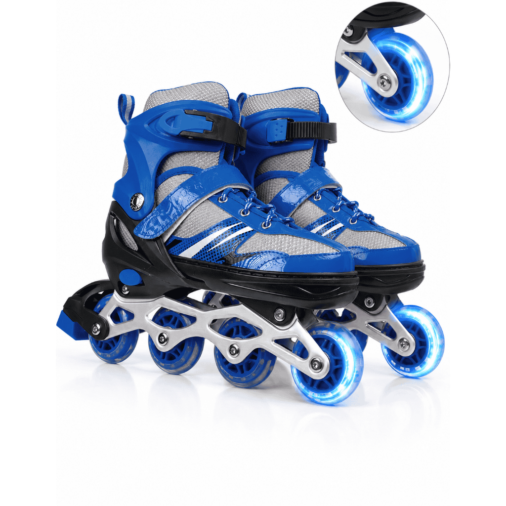 Patins Inline Ajustável Roller 4 Rodas Reta Infantil Azul Masculino Tamanhos P M G