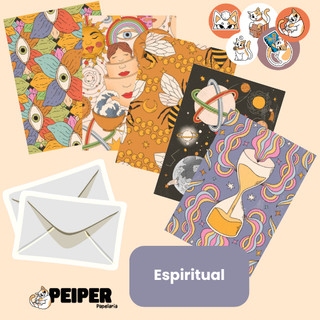 Cartão Postal Decorativo Aesthetic Vintage Místico Coleção Astros com Envelopes Reciclados e Lacre Adesivo