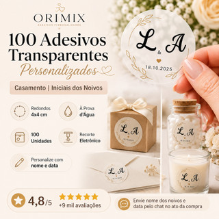 100 Adesivos Transparente Personalizado Casamento | Iniciais Noivos | Lembrancinhas,Convi…