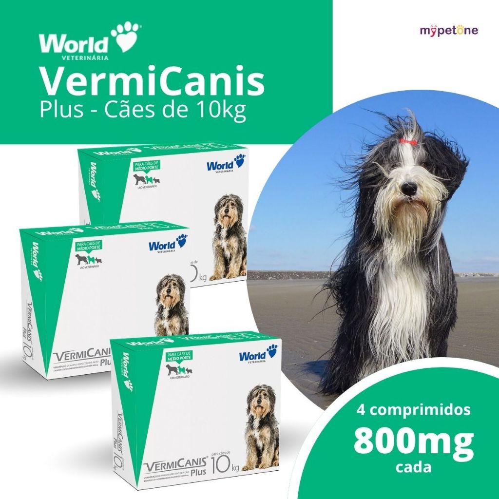 Kit 3 Vermicanis Plus Vermífugo World para Cães de 10Kg - 4 Comprimidos