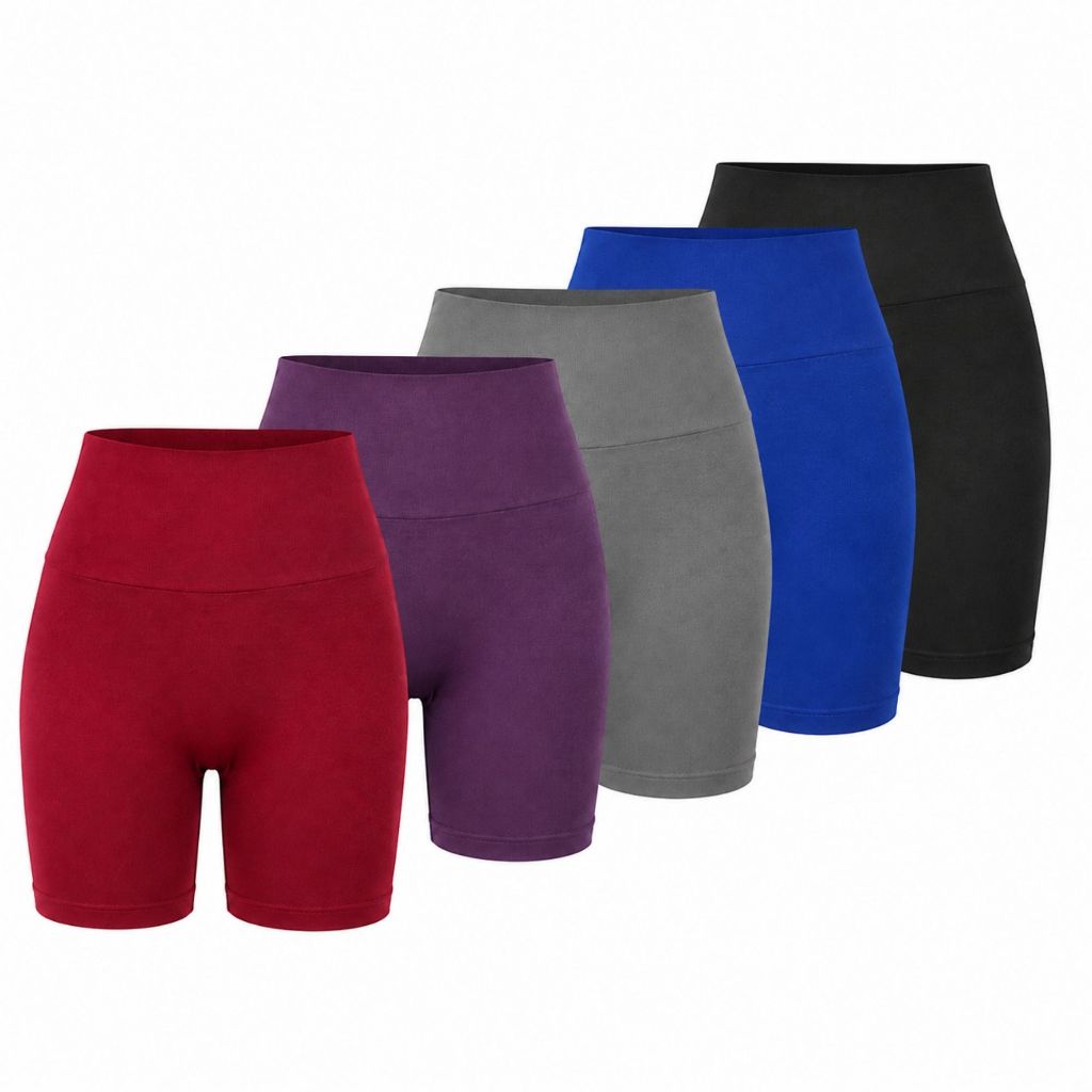 Kit 4 Shorts Fitness Feminino Liso Cintura Alta Academia Confortável Elástico para Treino Corrida Caminhada e Dia a Dia