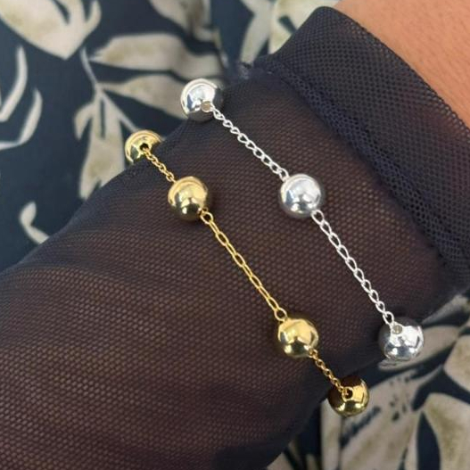 Pulseira Feminina de Bolas Lisas Semijoia Banhada em Ouro 18K ou Prata 925