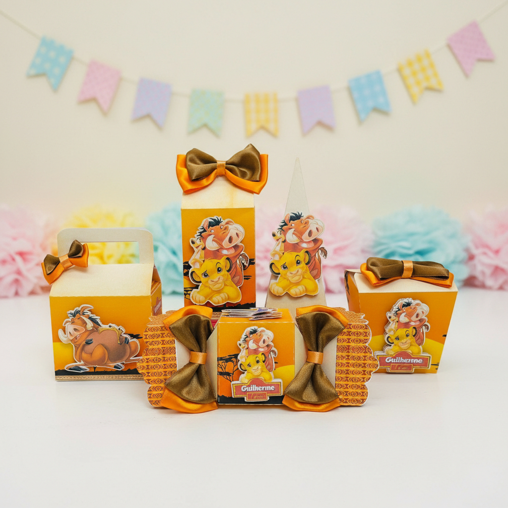 KIT CAIXINHAS PERSONALIZADAS PARA FESTA - QUALQUER TEMA - LEMBRANCINHA DE ANIVERSÁRIO - REI LEÃO