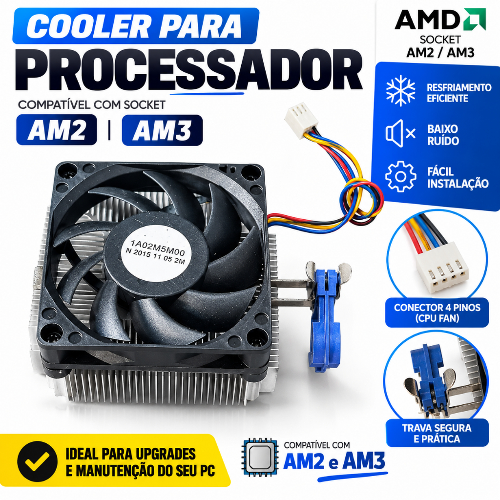 Cooler para Processador AMD AM2 AM3 Original | Dissipador com Ventoinha 4 Pinos | Alta Performance