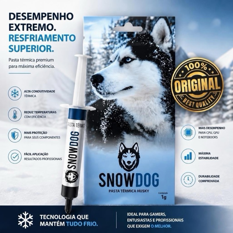 Pasta Térmica Husky 1g / 3g SnowDog 12,8W/m.K Original - Processador, LED, Placas, XBOX, Playstation
