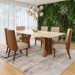 Conjunto de Mesa Tampo de Vidro 6 Cadeiras Adriana Henn 200x80cm