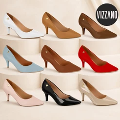 Sapato Social Feminino Scarpin Bico Fino Salto Médio Vizzano Branco Lilas Camel Original - 1185.702