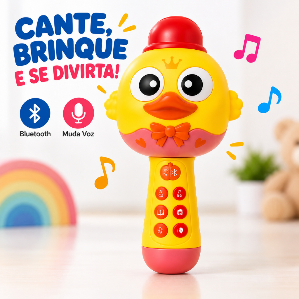 Microfone Infantil Bluetooth Muda Voz Recarregável Musical Educativo Pintinho