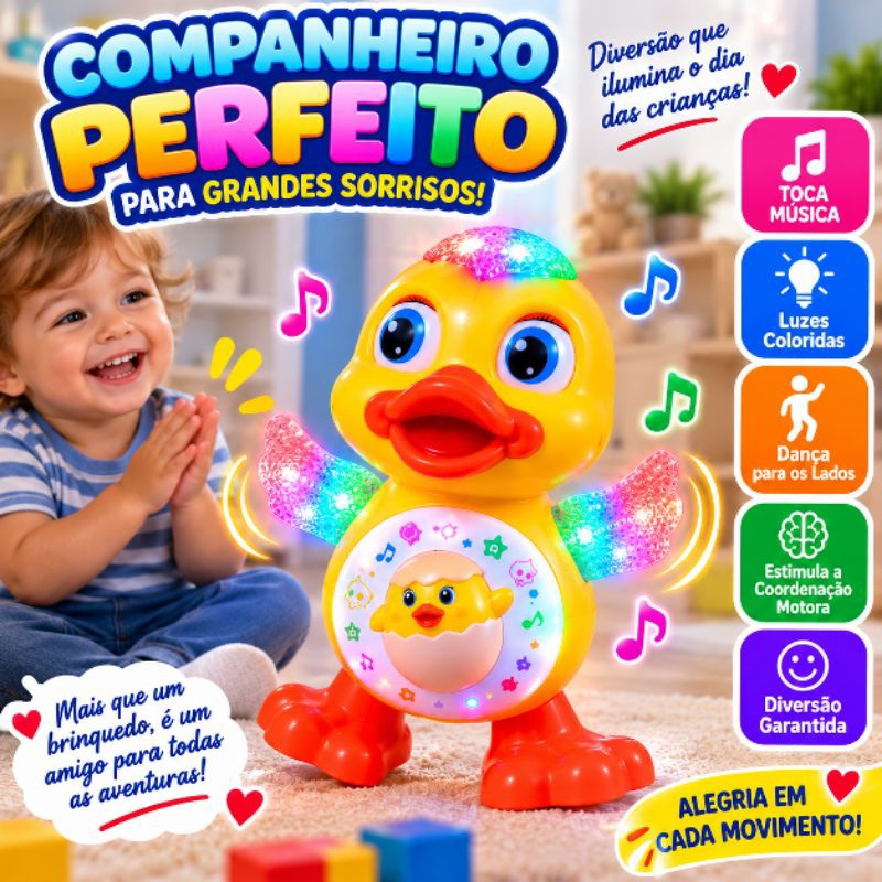 Patinho Dançante Musical Infantil com Luzes Coloridas Pato Interativo Brinquedo para Bebê Crianças Presente Ideal.