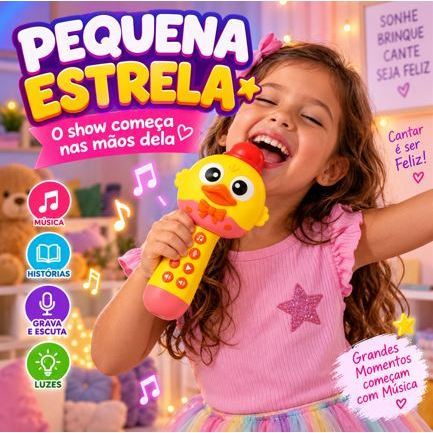 Microfone Infantil Bluetooth Recarregável com Gravação, Músicas, Histórias e Luzes ToysBr