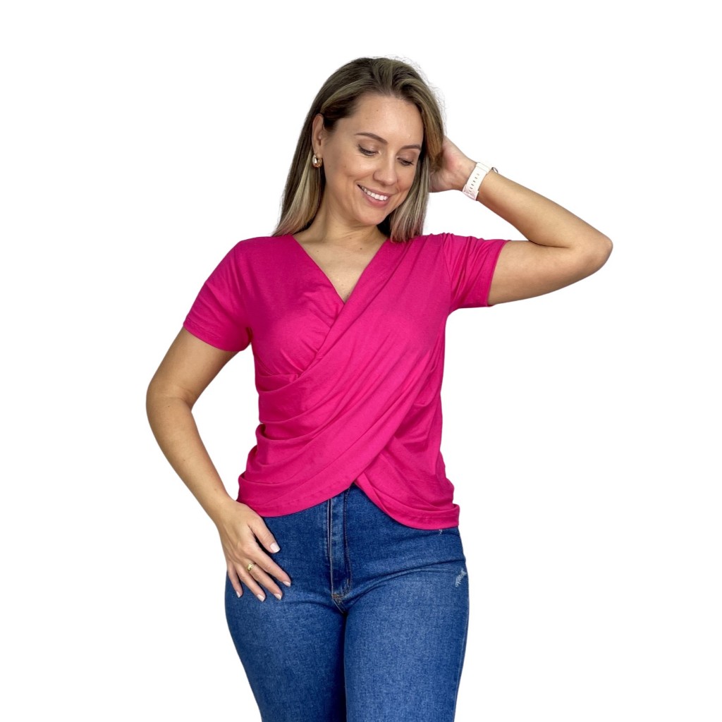 Blusa Transpassada Elegante Amamentação Viscolycra Premium Manga Curta Estilosa Maternidade