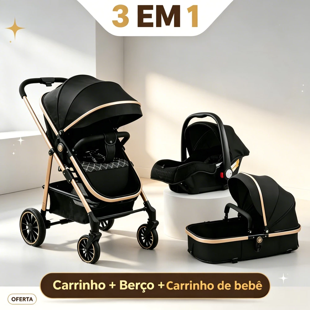 Carrinho Completo 3 EM 1 Com Moisés e Bebe Conforto
