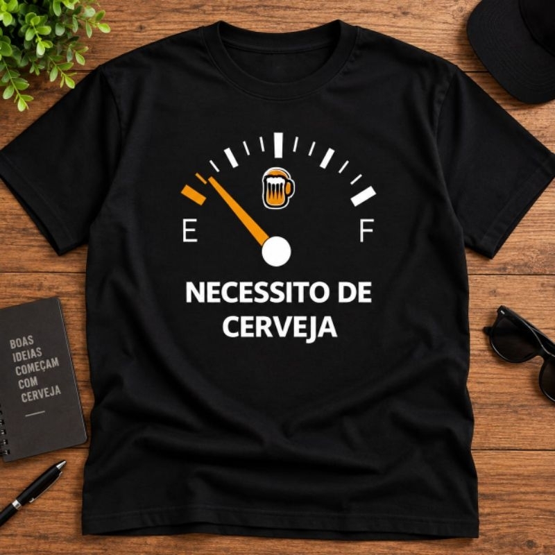 Camiseta Masculina Necessito de Cerveja Estampada Divertida Frase Engraçada Casual Manga Curta Moda Confortável