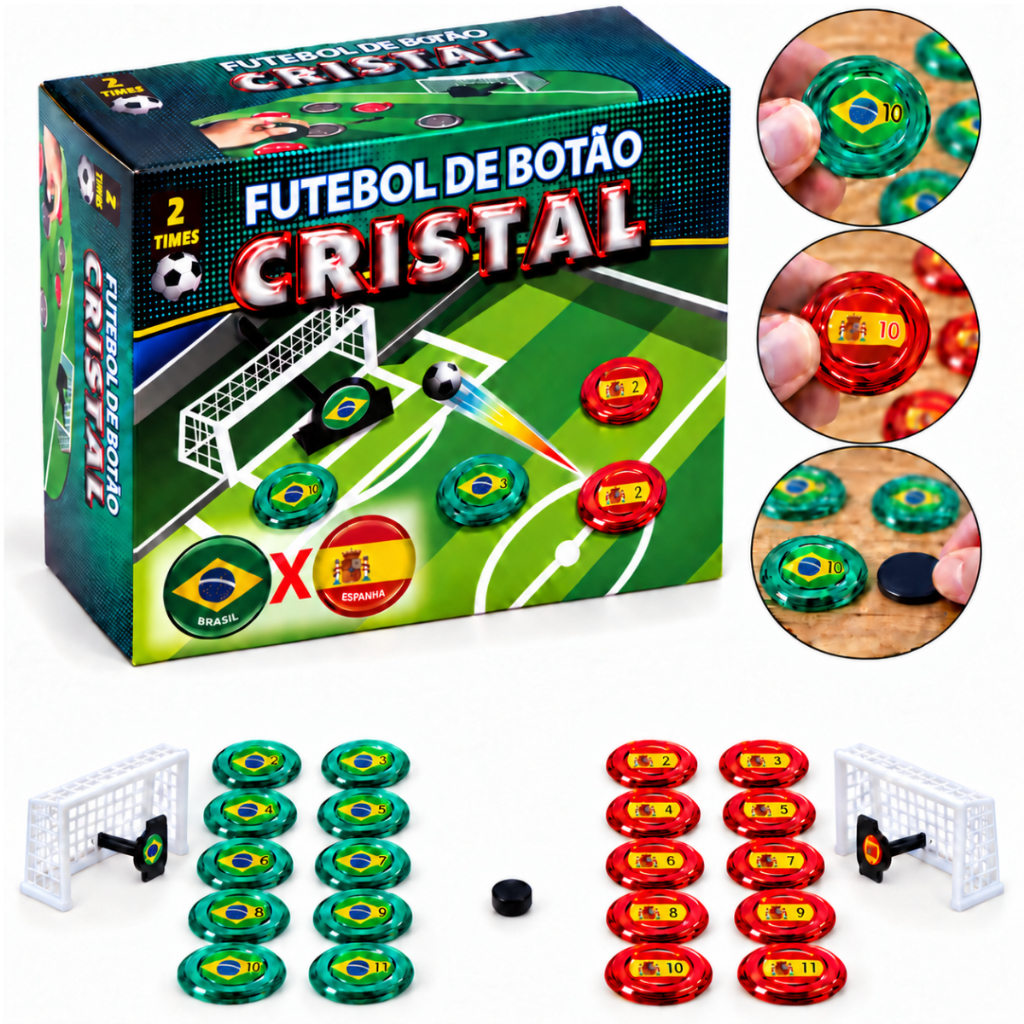 Jogo Futebol De Botão Cristal Gulliver Seleções Brasil X Espanha Clássico Tradição Coleção Alta Qualidade Durabilidade