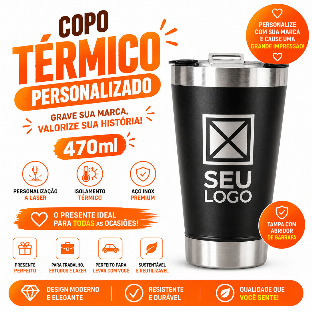 kit com 5 ou 10 copos 473ml térmicos personalizados a laser com sua logo ou nome brinde ou mimo