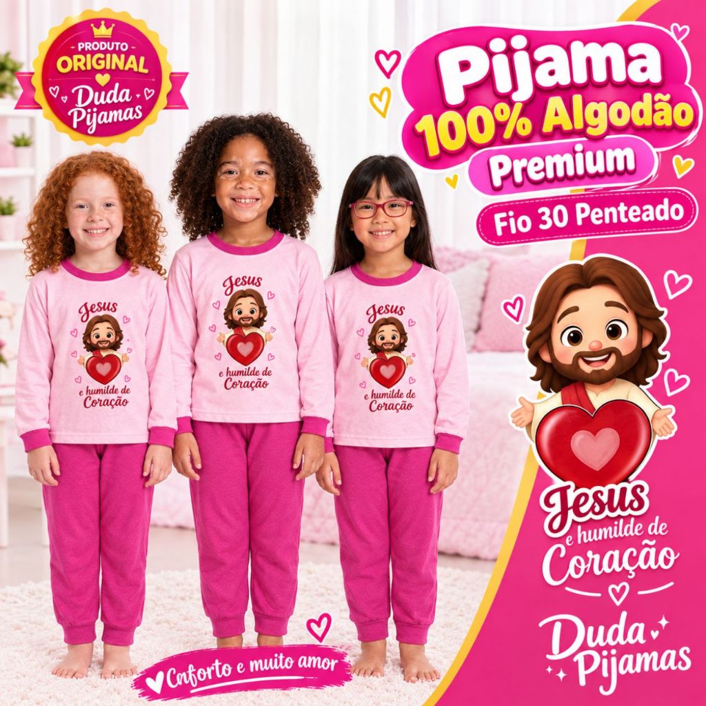 Pijama Infantil Jesus  Menino Menina Inverno Conjunto  Calça Blusa Meia Estação Feminino Meia Estação